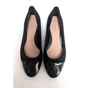 Taryn Rose Babe Black Suede Leather Wedge Pumps Rose Toe Size 8.5 B